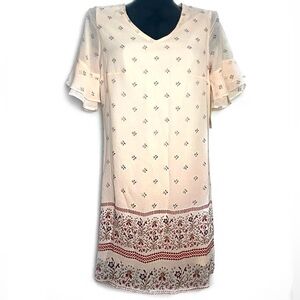 NWT Cream Floral Dress with Ruffle Sleeves